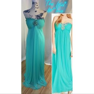 XSCAPE by Joanna Chen Seafoam Strapless Chiffon Goddess Gown • Formal • Prom •